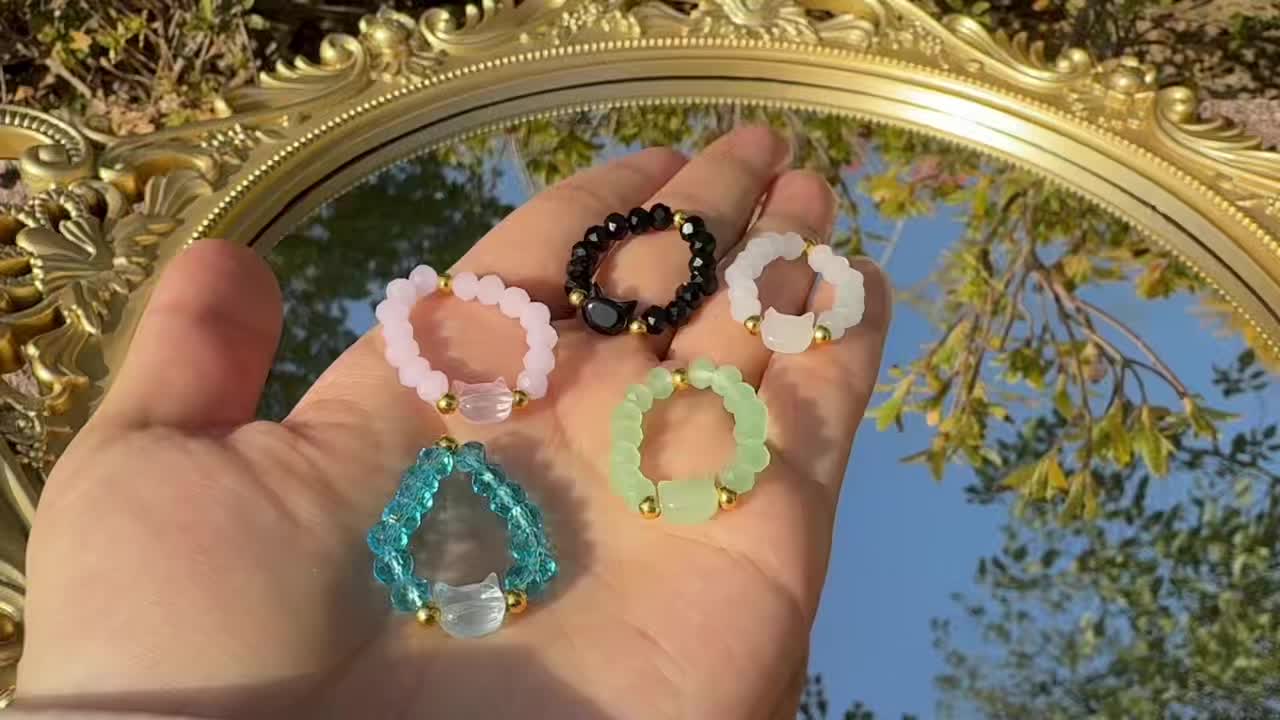 5pcs Cat Theme Beaded Ring Set for Couples, Valentine's Gift